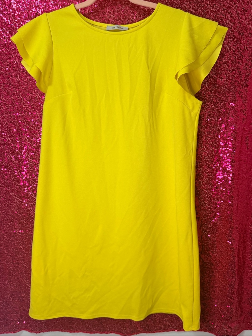 Ces Femme Bright Yellow Flutter Sleeve Casual Dress